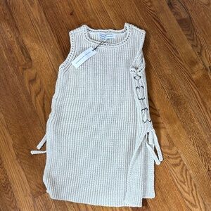 cupcakes & cashmere Cream Ribbed Knit Sleeveless Side Lace-Up Top